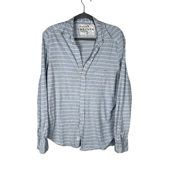 Frank & Eileen Tee Lab Blue Stripe Long Sleeve Knit Button Up Blouse Women's M - Picture 1 of 8